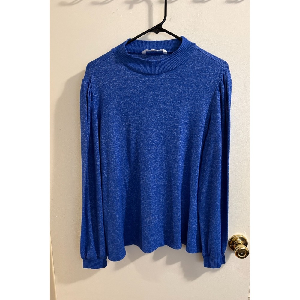 POPSUGAR Blue Knit Sweater Womens XL Puff Sleeve Cozy Soft Stretch